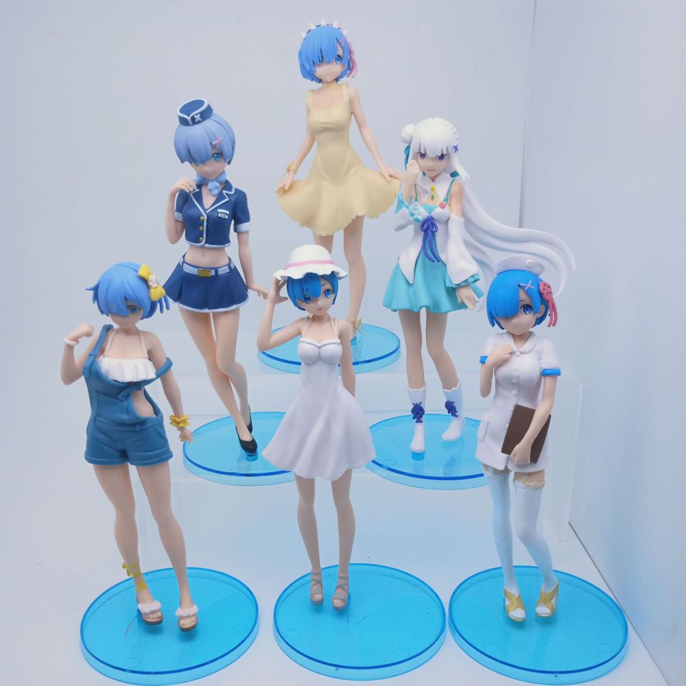 Needway  Christmas Gift Rem Action Figure 6Pcs/Set Rem Swimsuit Figure Re:Life In A Different World From Zero Girl Figure Figure Toys 17CM Birthday Present Collection PVC Rem Anime Figure