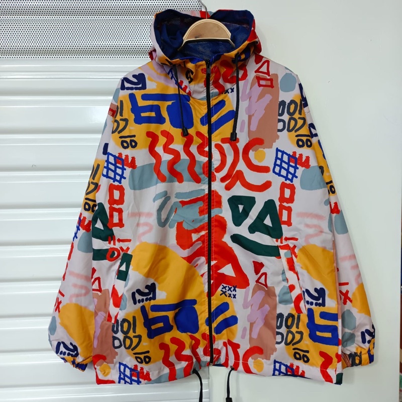 JAKET PARASUT PRINTING WANITA ANTI AIR WATERPROOF free masker OLAHRAGA SEPEDA-alphabet retro art