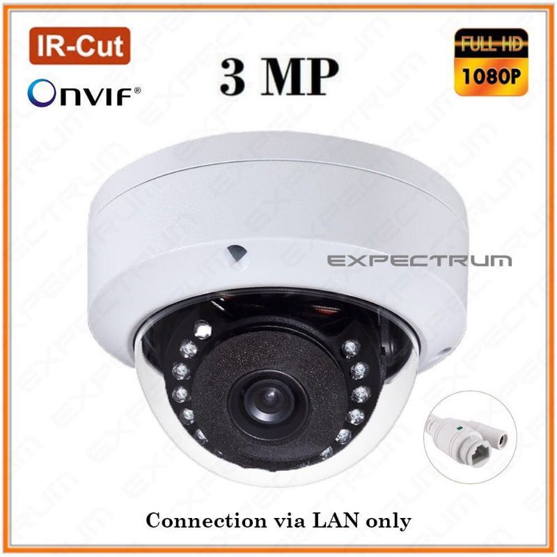 IP Camera - IPCAM Dome 3MP (2304 x 1296). Lens 3.6mm. Waterproof. Vandalproof. Onvif