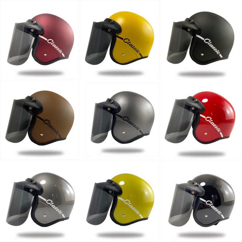 Helm Bogo Dewasa Polos Helem Retro Kaca Datar