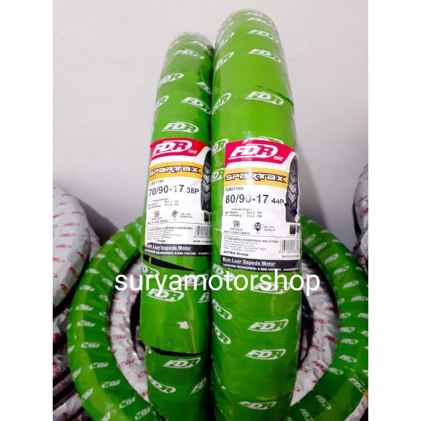 PAKET BAN LUAR FDR SPARTAX TUBETYPE RING 17 UKURAN 70/90-17&80/90-17 NON TUBLES BAN FDR 250-17&275-1
