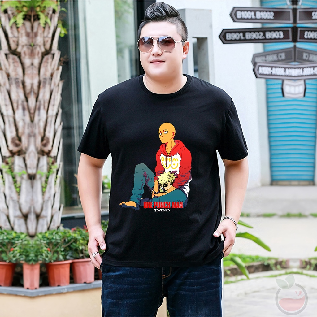 Kaos Tshirt  Pria  Jumbo XXL Saitama One Punch Man Baju Distro Basic Lengan Pendek Cowok Kasual