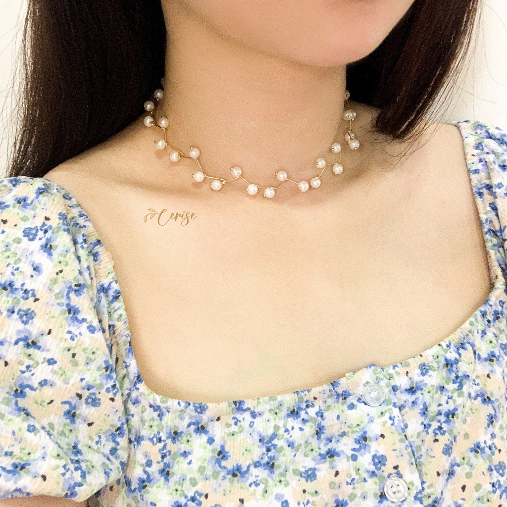 Cheryl Necklace | Kalung choker korea mutiara putih emas cantik aksesoris wanita trendy stylish