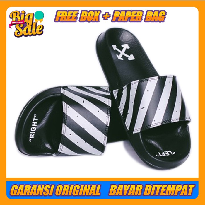 SANDAL PRIA SANDAL SLOP FLIP FLOP PRIA SANDAL COWO IMPORT PREMIUM OFFWHITE HITAM GARIS PUTIH