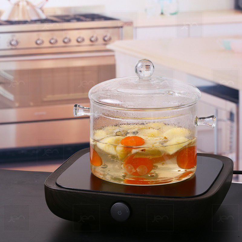 Panci Kaca dengan Penutup dan handle Tahan Api dan Panas Handle Unik