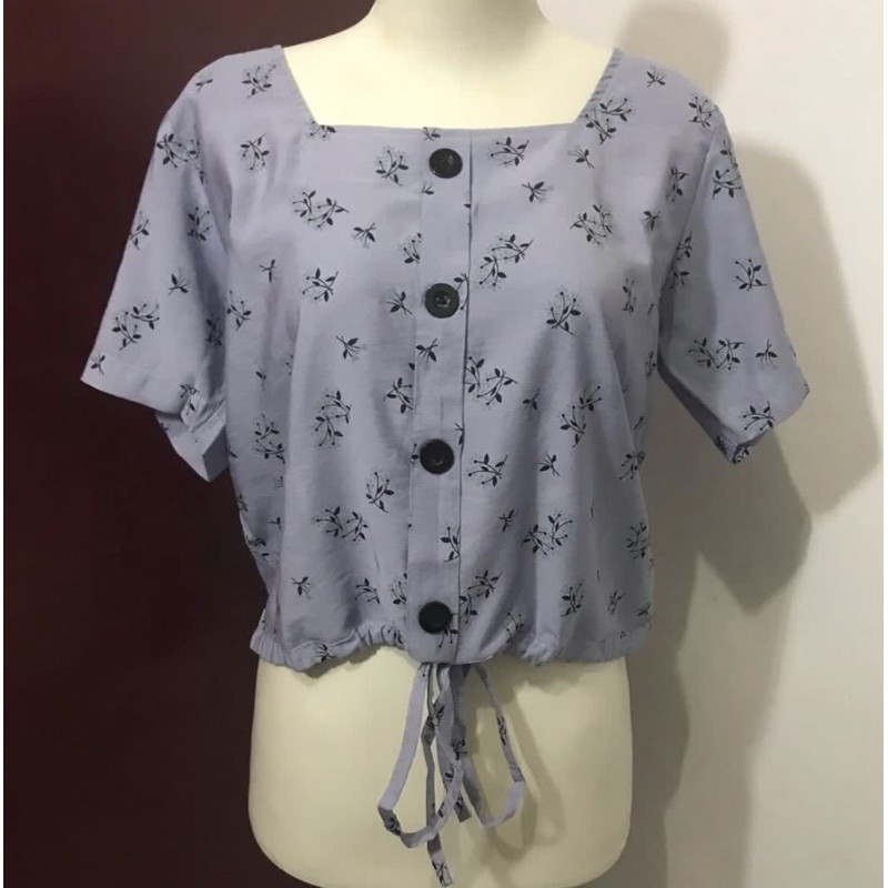 Blue Square Neck Blouse