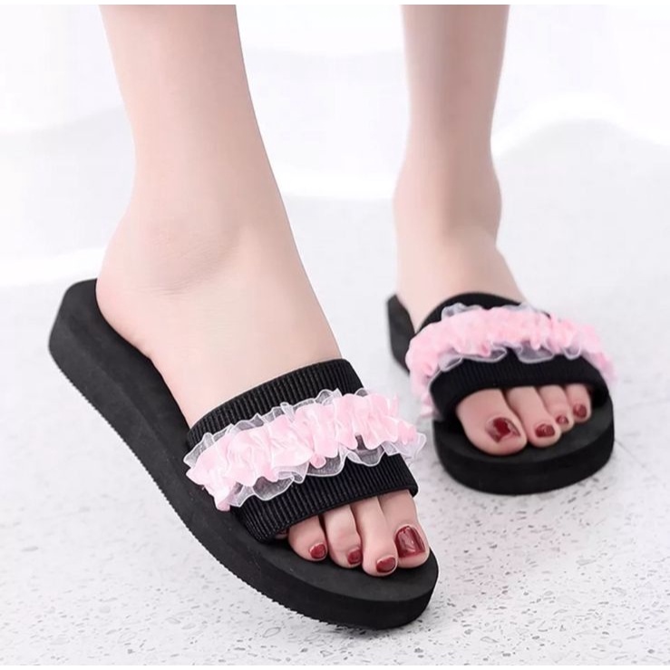 SANDAL WANITA WEDGES SPON SELOP BUNGA TERBARU