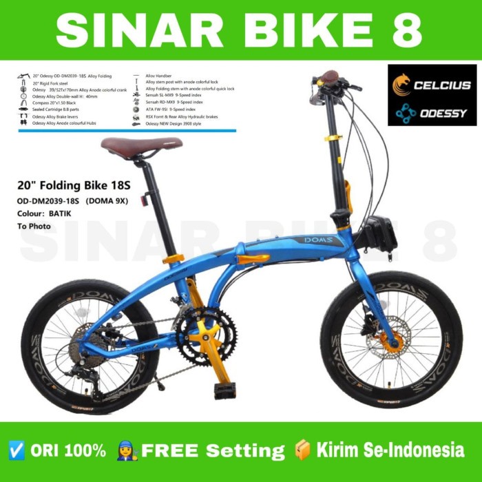 Sepeda Lipat Ukuran 20 Inch ODESSY DOMS 9X 18 Speed Alloy Rem Hidrolik