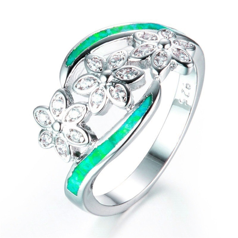 Opal Diamond Three Flowers Female Ring