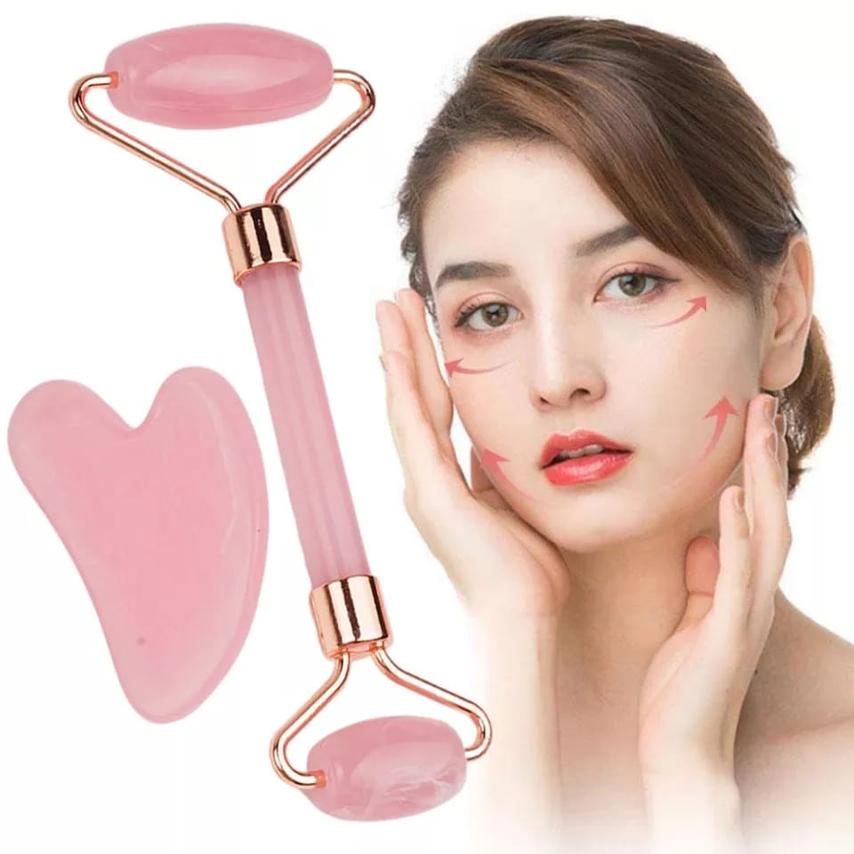 Pemijat Wajah Batu Giok Natural Rol Wajah Mengangkat Kerut Penghilang Kamien Gua Sha Batu Pijat Wajah