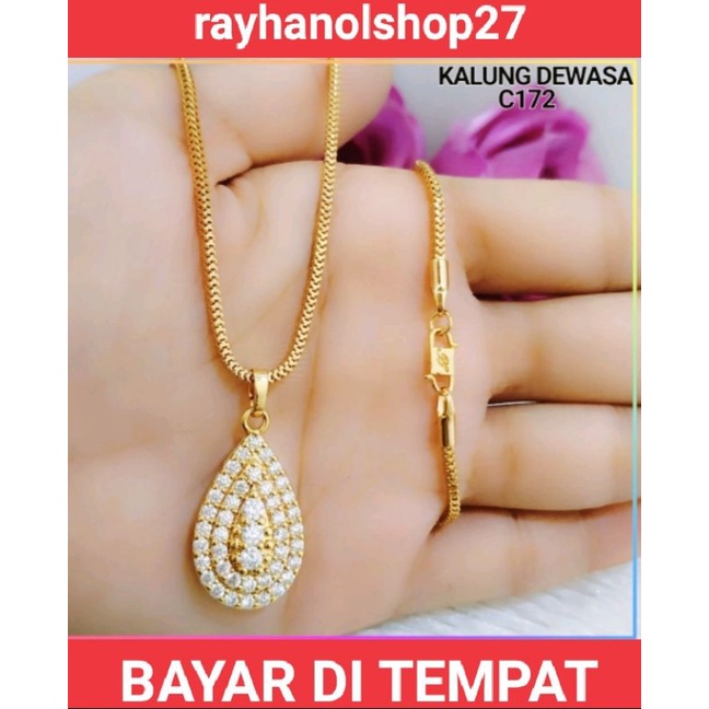 SET KALUNG MILANO LIONTIN LABU JUMBO FULL PERMATA LAPIS EMAS 24 K MEWAH ELEGAN ANTI KARAT