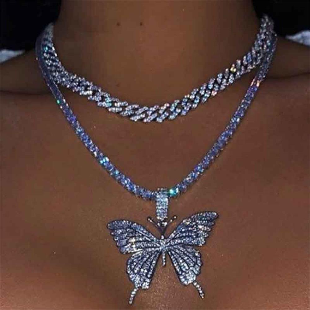 Lily Kupu-Kupu Kalung Fashion Perhiasan Berlian Imitasi Bling Bib Choker