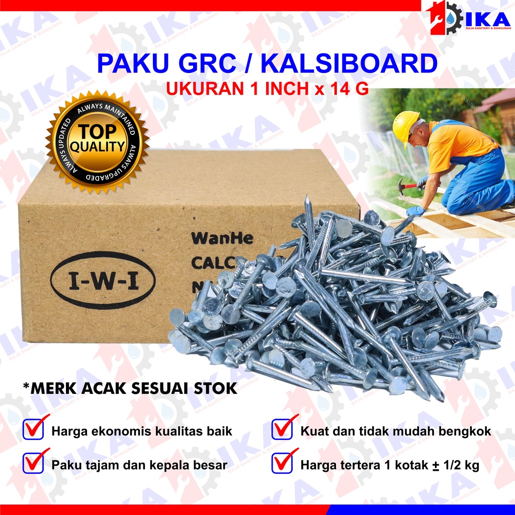 PAKU GRC 1 INCH x 14 G (PANJANG 2,5CM) HARGA 1 BOX ISI 0,5 KILOGRAM / PAKU BOARD PLAFON DEMPUL MURAH