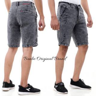  Celana  jeans  pendek  pria cowok ripped sobek robek  bunbe 