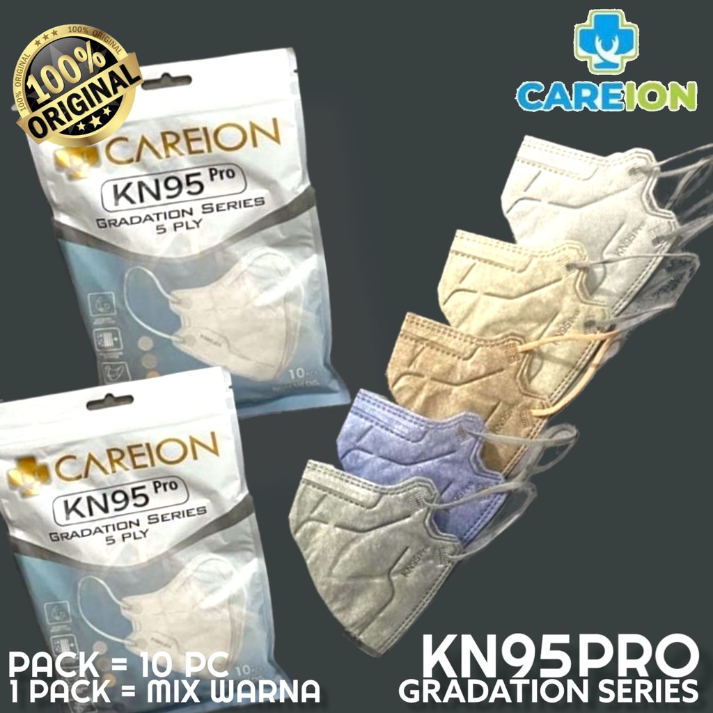 KN95 PRO CAREION GRADATION SHRIMPINK MIX ISI 10 - MASKER 5PLY KN95 PRO CAREION ORIGINAL MATCHA GREY