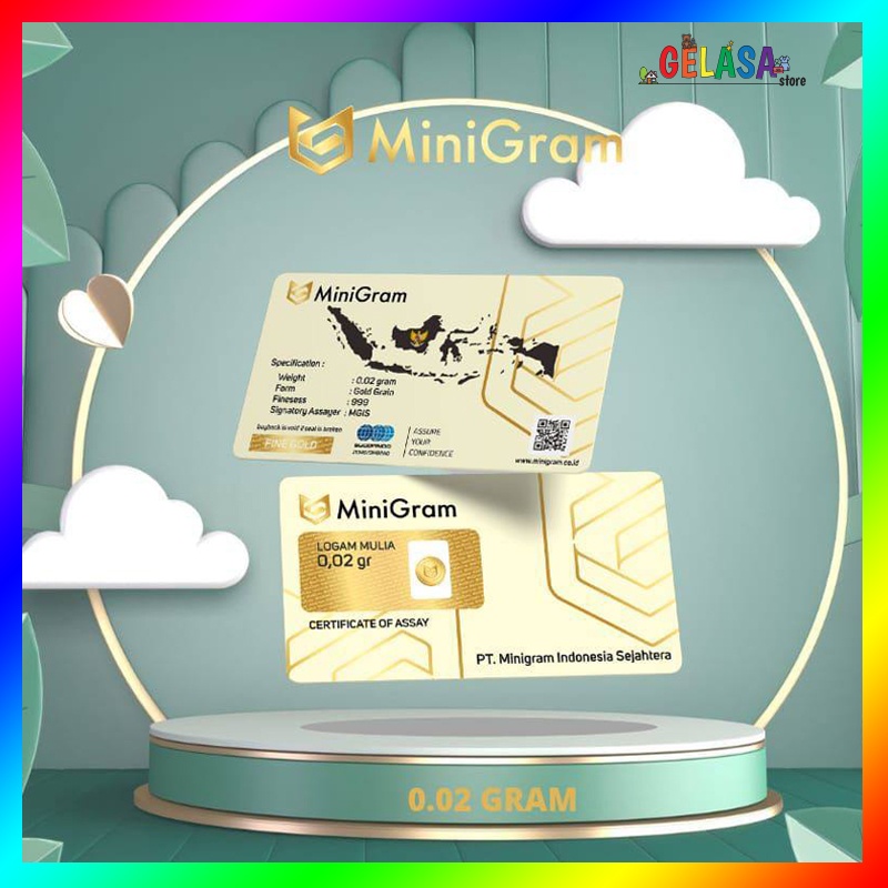 Gelasa Distributor Agen Resmi MINIGRAM Logam Mulia Emas Murni 24k Sertifikat Resmi 0.02 gram