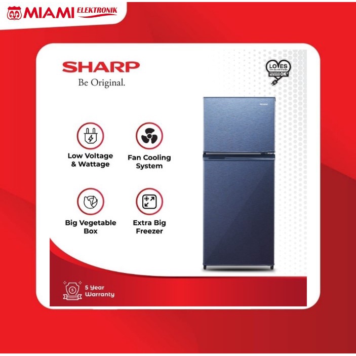 SHARP Lemari Es SJ195MD 172 Liter / Kulkas 2 Pintu 130 Watt SJ-195MD / SJ-195MDSR2 / SJ-195MDSG2