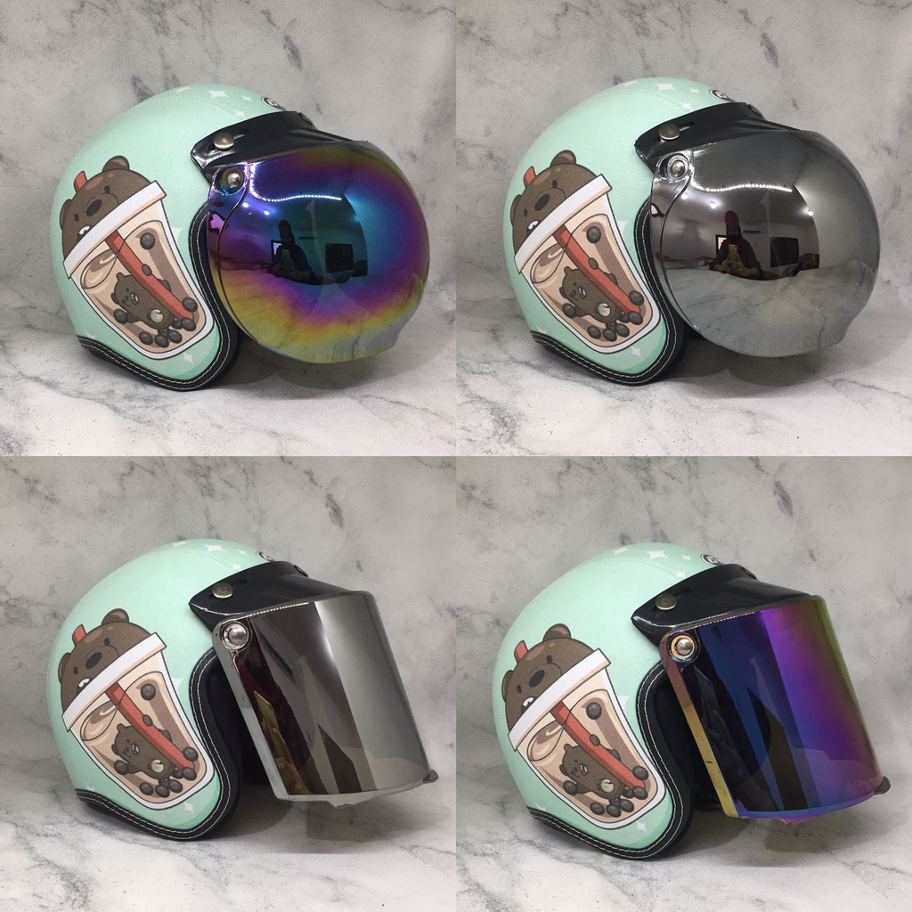 HELM BOGO RETRO FULL KULIT MOTIF KARTUN LUCU MURAH SNI