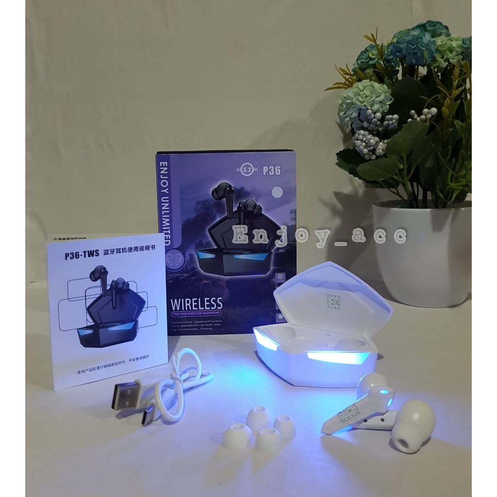 Earphone Gaming Bluetooth TWS P36 / Game Wireless Earphone Airostereo Bass P36