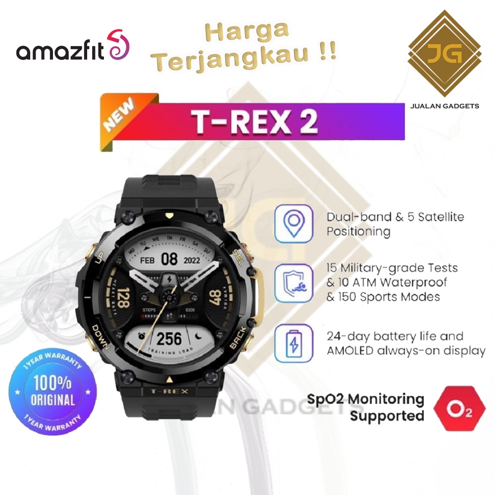 Amazfit T-Rex 2 Smartwatch Trex 2 Military Grade 5 Satellite Navigation - Garansi Resmi