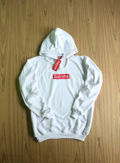 Jaket sweater hodie supreme putih