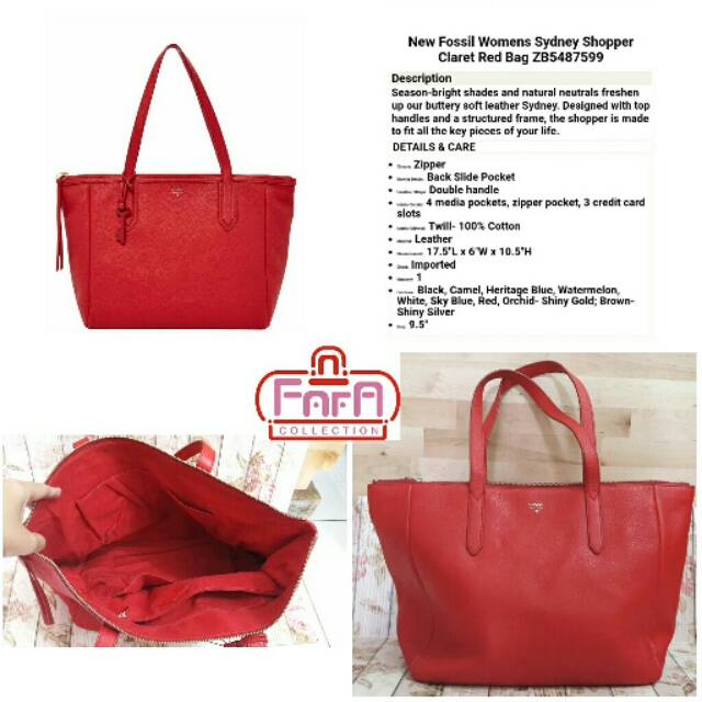 Fossil Womens Sydney Shopper Claret Red Bag ZB5487599