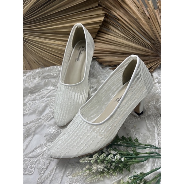 sepatu pesta wanita putih kalisa mewah cantik 7cm lancip