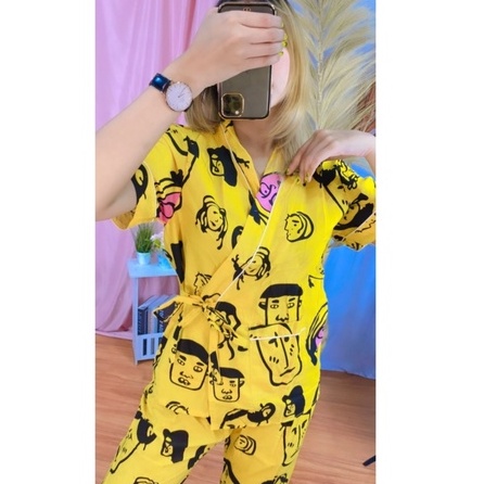 VIBELLECP - CP Vibelle shop grosir baju tidur piyama karakter fashion murah wanita-CPQH KARTUN KUNING