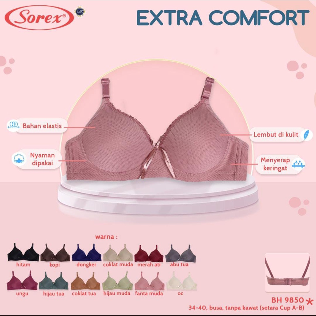 1 Pc BH SOREX 9850 - BRA Extra Comfort Pakaian Dalam Wanita - Busa Tanpa Kawat