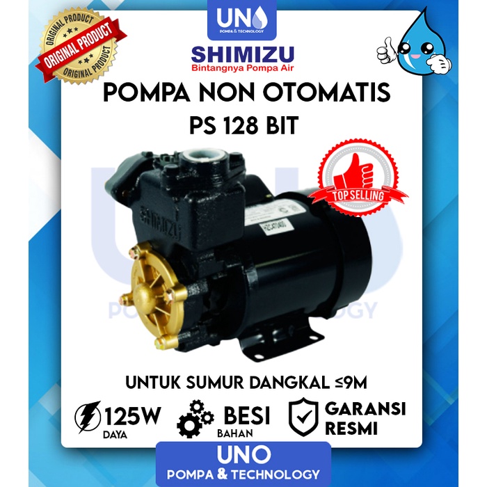 Shimizu Pompa Air Sumur Dangkal Non Auto Otomatis PS 128 BIT / PS128BIT / PS-128 BIT