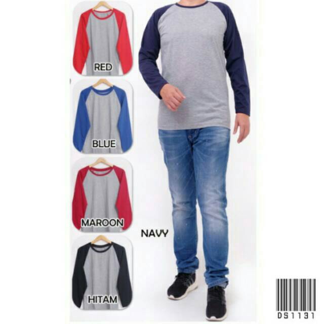 Kaos raglan polos lengan panjang Pria / fashion pria / baju raglan pria / kaos distro