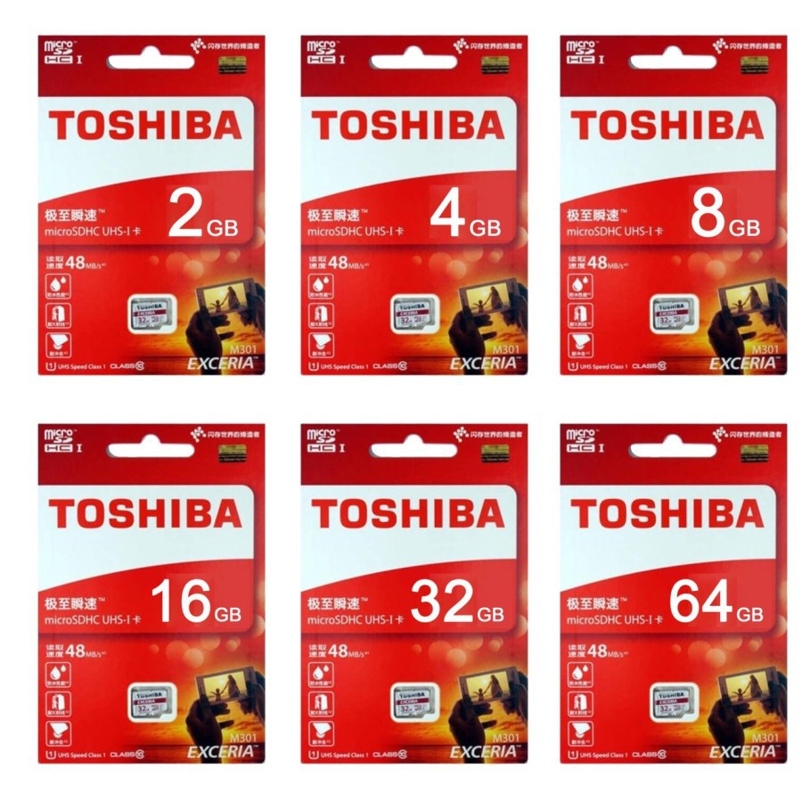 TOSHIBA MEMORI MICRO SD 2GB / 4GB / 8GB / 16GB / 32GB / 64GB CLASS 10 SDHC/SDXC UHS1 48 m/s 3.0