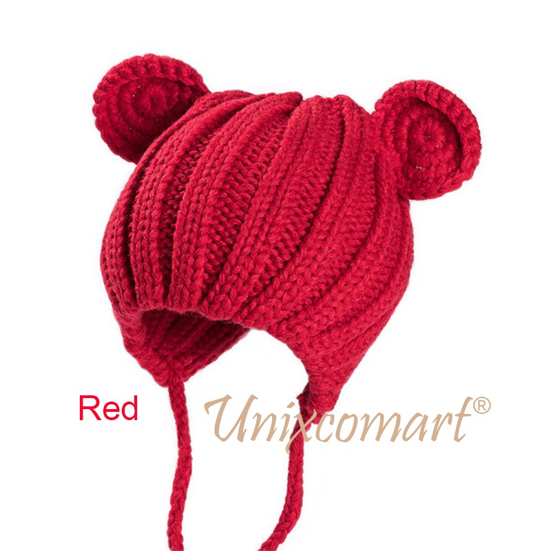 Topi Kupluk Anak Bayi Rajut BONNET MOUSE Ears Cap Topi Kupluk Anak Bayi Rajut-Red