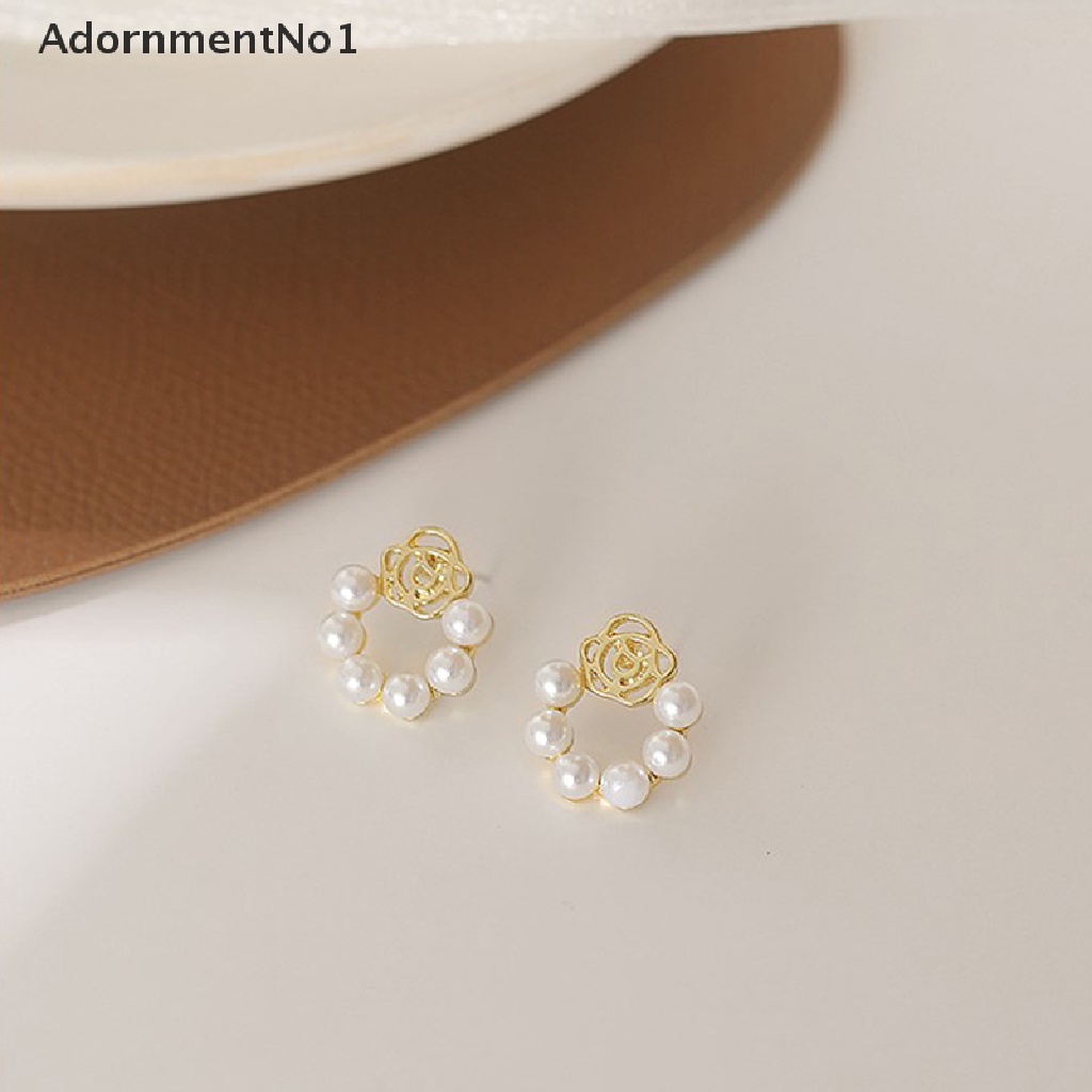 (AdornmentNo1) Anting Tusuk Gantung Desain Bunga Mawar Hollow Hias Mutiara Imitasi Untuk Wanita