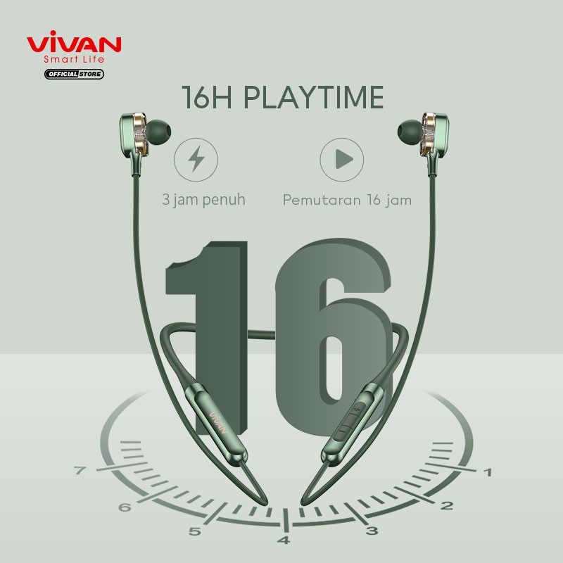 VIVAN Headset Bluetooth 5.0 Magnetic Bass Waterproof IPX4 Playtime 16 Jam Liberty N100 Garansi 1 Thn