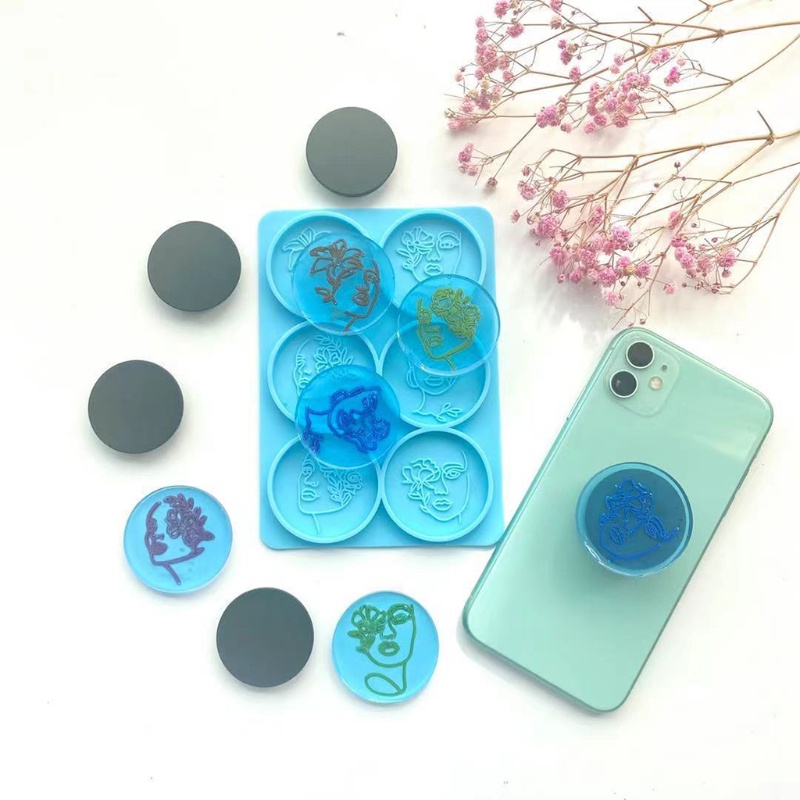 SIY  6Round Female Heads Phone Holder Resin Mold Phone Grip Decorations Silicone Mold