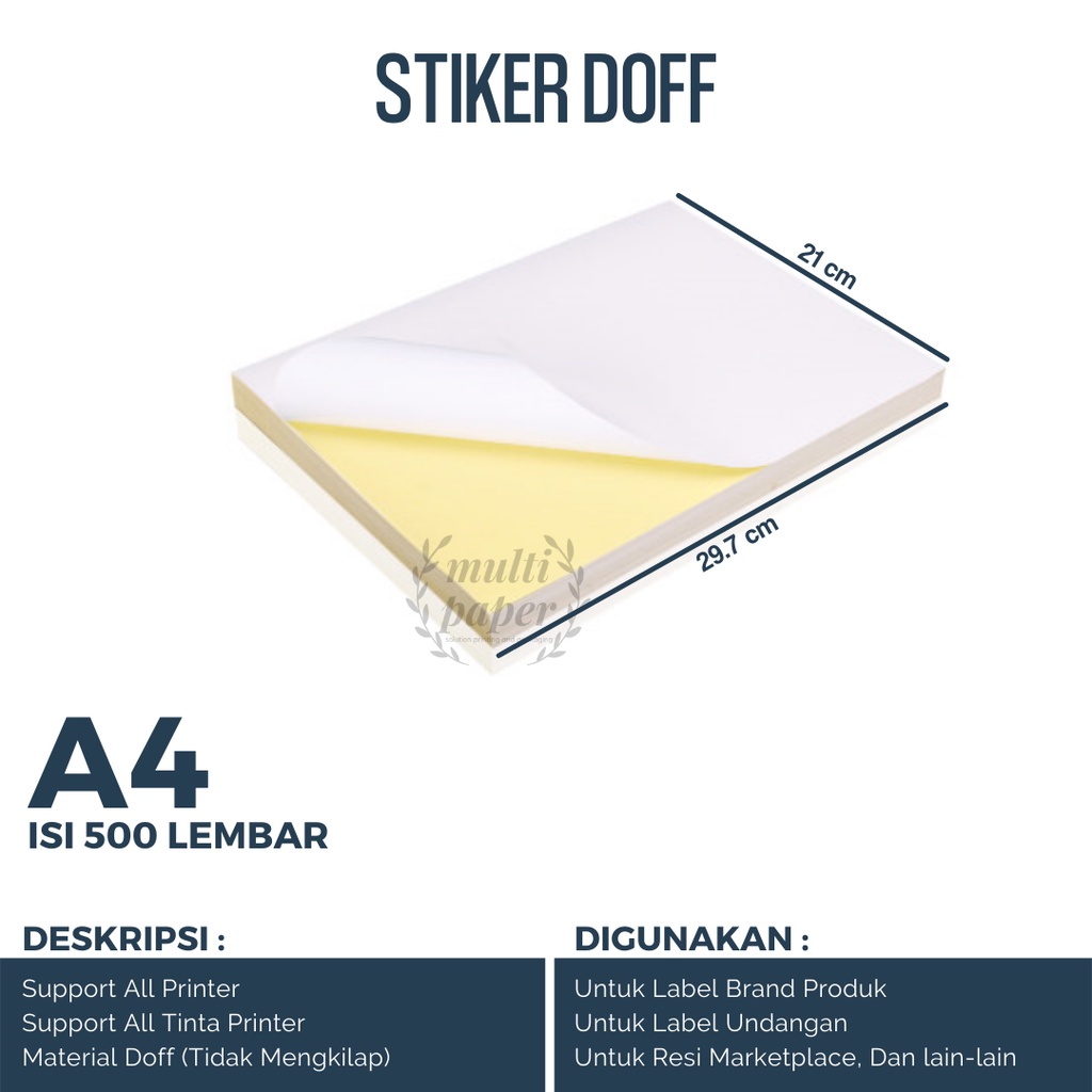 

Kertas Stiker A4 Doff isi 500 lembar / Kertas Stiker Label A4
