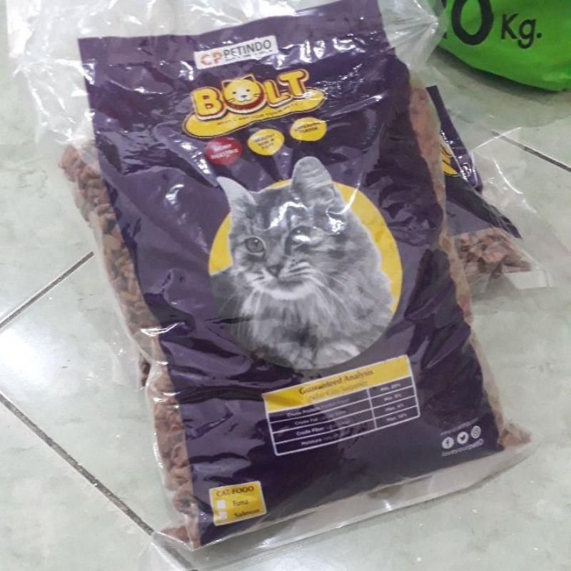 Makanan kucing murah bolt cat 1kg repack