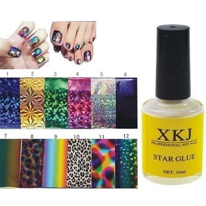 LEM NAIL FOIL GLASS KOREA FOIL 16ml / LEM FOIL XKJ TRANSFER FOIL GLUE GEL POLISH