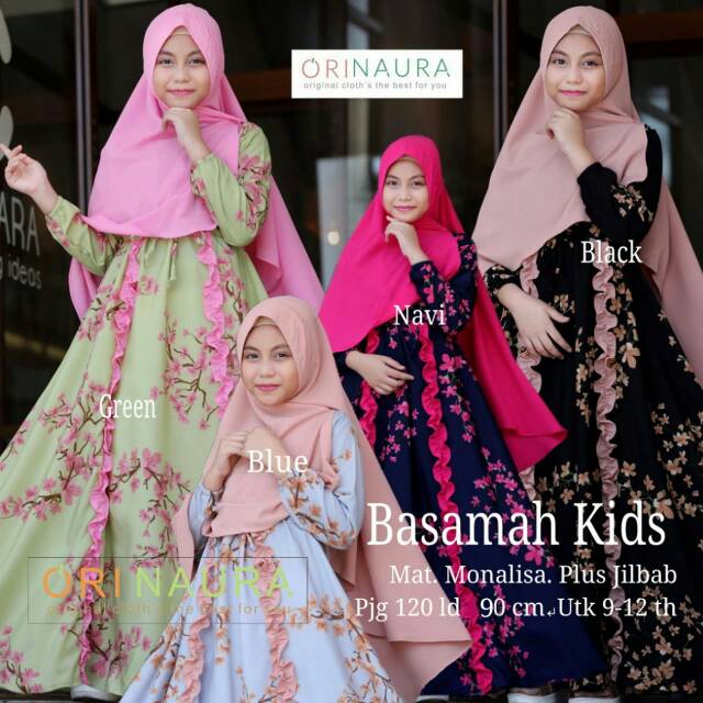 Gamis Anak Motif Basamah Set Syari Original Naura