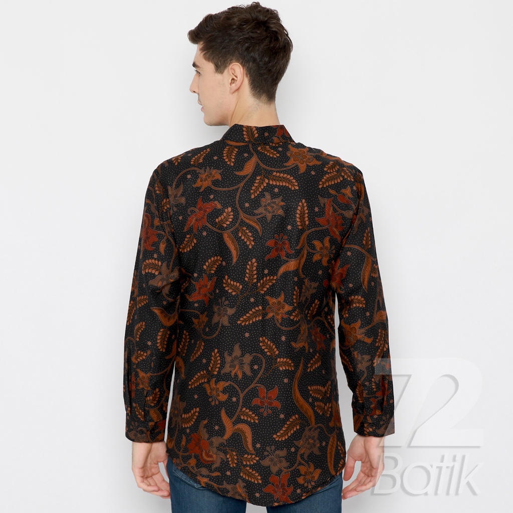 BATIK PRIA LENGAN PANJANG Kemeja Hem Slimfit Premium Motif Kembang Warna Hitam 721018 CAP 72 - Baju Kemeja Atasan Pakaian Setelan Batik Pria Cowok Laki Laki Remaja Keluarga Kantor Lengan Panjang Modern Slimfit Slim Fit Premium Kekinian