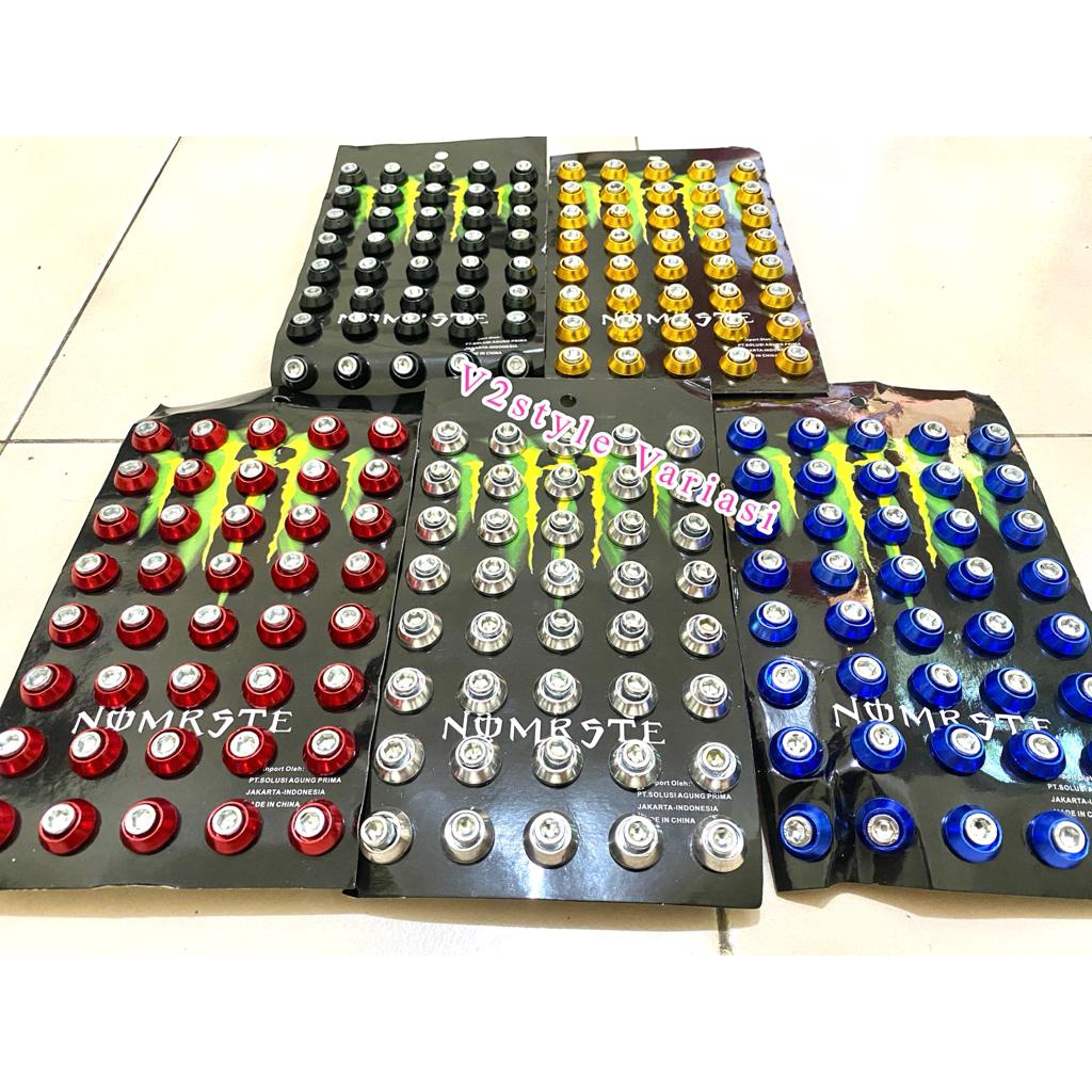 BAUT L 10 KERUCUT MONSTER POSH 6MM ORI KUNCI L 10 / 6MM 1 PAPAN ISI 40 RING MONEL BAUT FULL CNC GOLD BIRU HITAM GOLD SILVER PLAT NO BODY MESIN SPAKBOR Nmax Pcx Beat Vario Scoopy Revo Supra Sonic Mio Xeon Jupiter Maxi Lexi Aerox R25 KLX Crf Trail Genio FU