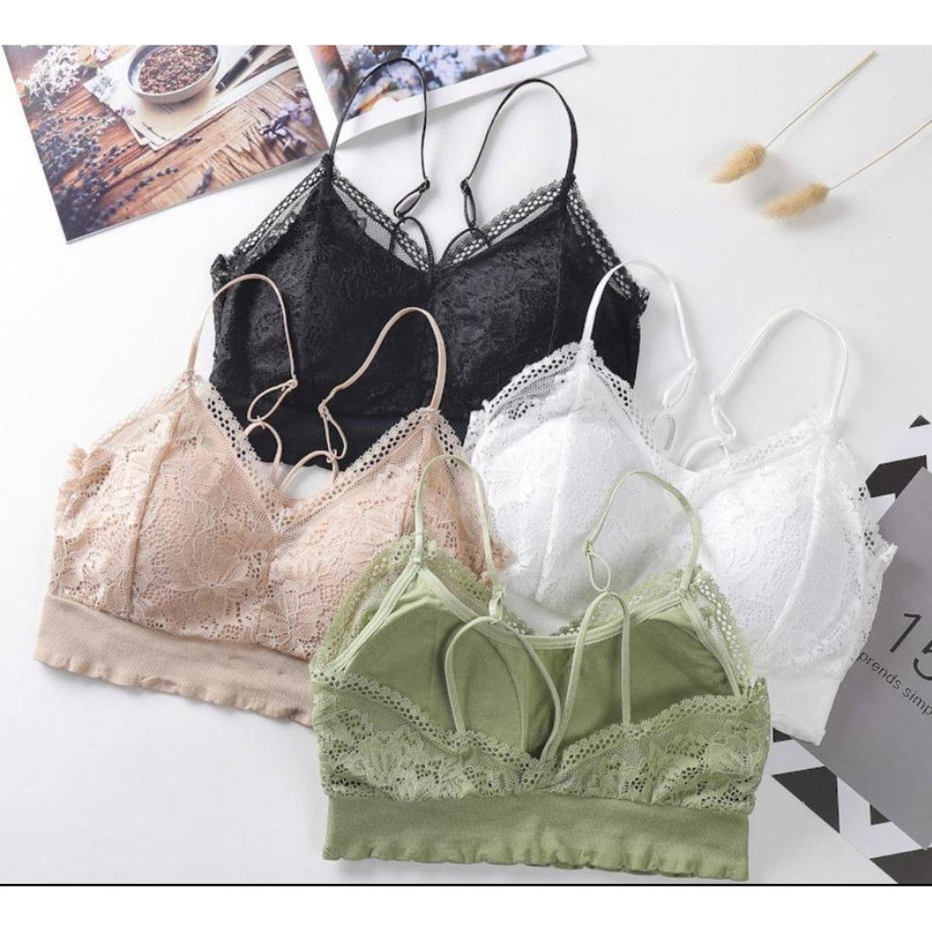 Bralette Import Lace Seamless Renda Bra Nirkabel Tanpa Kait Belakang Bra Model Gaya Korea Bh Wanita