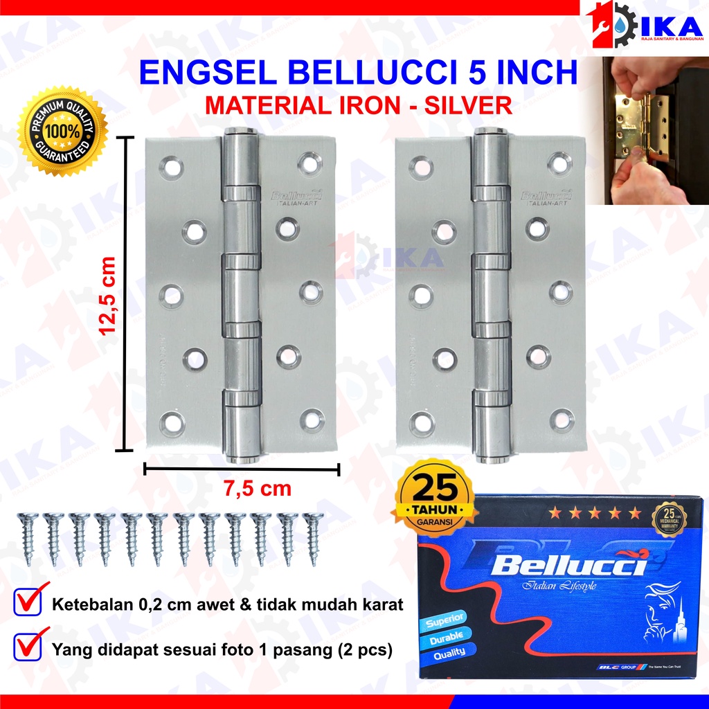 Engsel 5 inc Stainless tebal/ Engsel 5 Inch Stainless Tebal BELLUCCI BLC BELUCI / ENGSEL STANLIS engsel jendela engsel pintu,kunci pintu/jendela ORIGINAL anti karat bergaransi tebal kuat kupu2