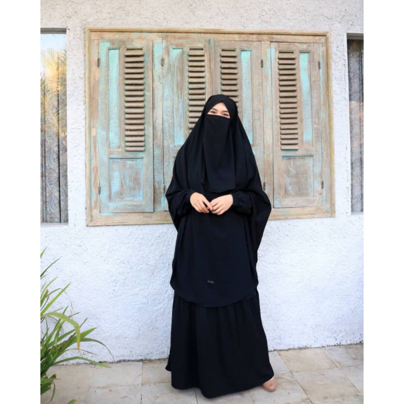 FRENCH KHIMAR FATHIMAH SET BLACK || FREE CADAR