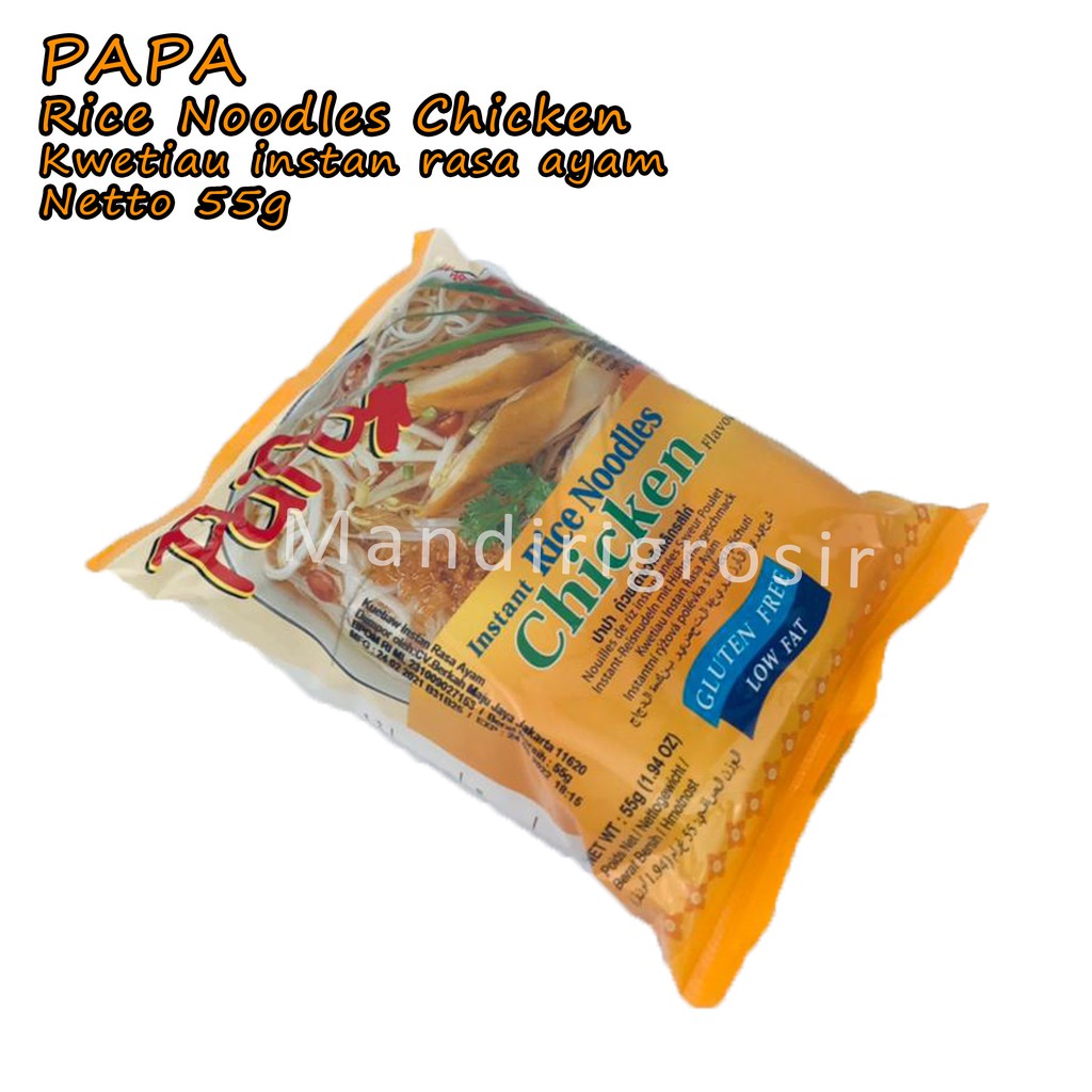 Rice Noodles Chicken *Papa * Kwetiau instan rasa ayam * 55g