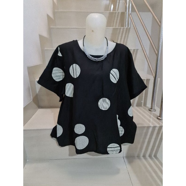 Blouse Brukat dan Kaos Bunga Import Jumbo XL-5XL-925.4 Hitam Ld 116