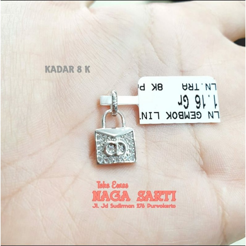 Liontin emas putih model tas kadar 8k (375)