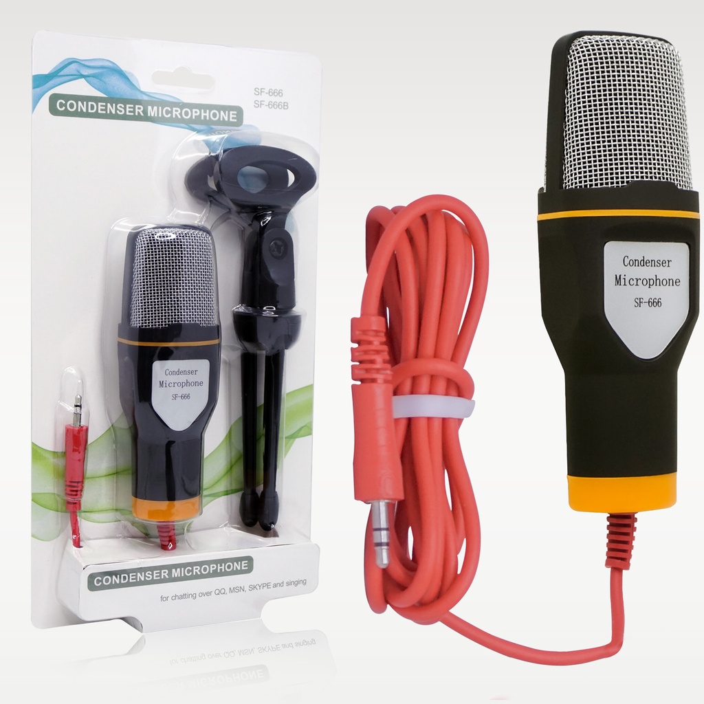 MallCasing - SF-666 Condenser Studio Mikrofon / Microfone / Microphone dengan Tripod + Mic Cover Untuk Komputer Hp Karaoke Recording