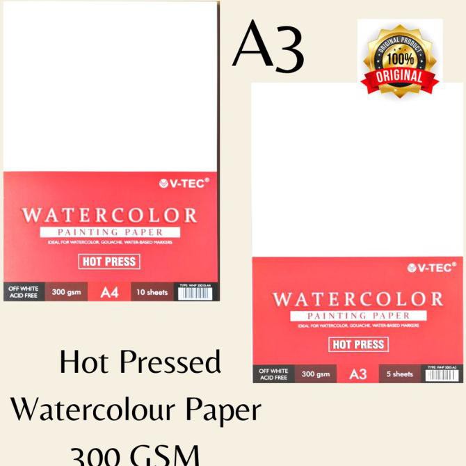 

(PERALATAN MENGGAMBAR) NAY - V-TEC WATERCOLOR PAPER HOT PRESSED A3 300 GSM - LEMBARAN SALE
